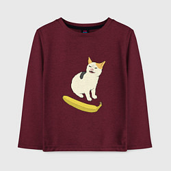 Лонгслив хлопковый детский Cat no banana meme, цвет: меланж-бордовый