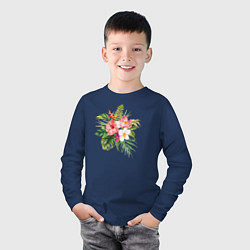 Лонгслив хлопковый детский Букет цветов, цвет: тёмно-синий — фото 2