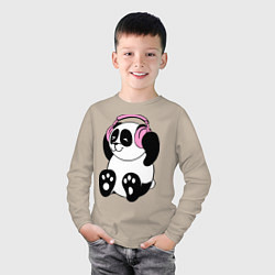 Лонгслив хлопковый детский Panda in headphones панда в наушниках, цвет: миндальный — фото 2