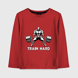 Лонгслив хлопковый детский Train hard тренируйся усердно, цвет: красный