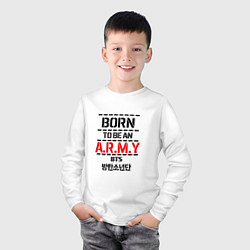 Лонгслив хлопковый детский Born to be an ARMY BTS, цвет: белый — фото 2