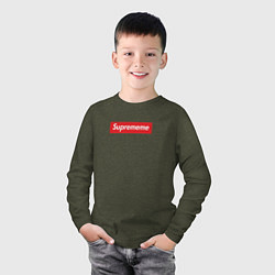 Лонгслив хлопковый детский Suprememe, цвет: меланж-хаки — фото 2