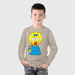 Лонгслив хлопковый детский Мэгги с револьвером, цвет: миндальный — фото 2