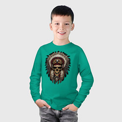 Лонгслив хлопковый детский Индеец, цвет: зеленый — фото 2