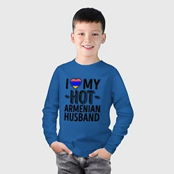 Лонгслив хлопковый детский Люблю моего армянского мужа, цвет: синий — фото 2