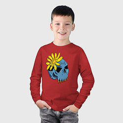 Лонгслив хлопковый детский Череп с цветком, цвет: красный — фото 2