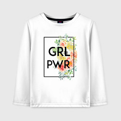 Лонгслив хлопковый детский GRL PWR, цвет: белый