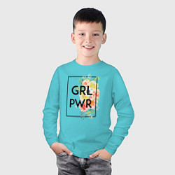 Лонгслив хлопковый детский GRL PWR, цвет: бирюзовый — фото 2