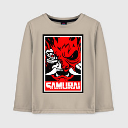 Лонгслив хлопковый детский Cyberpunk 2077: Samurai Poster, цвет: миндальный