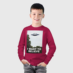 Лонгслив хлопковый детский I WANT TO BELIEVE, цвет: маджента — фото 2