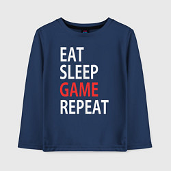 Лонгслив хлопковый детский Eat sleep game repeat, цвет: тёмно-синий
