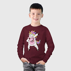 Лонгслив хлопковый детский Dabbing Unicorn, цвет: меланж-бордовый — фото 2
