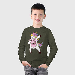 Лонгслив хлопковый детский Dabbing Unicorn, цвет: меланж-хаки — фото 2