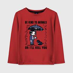 Лонгслив хлопковый детский Be kind to animals or I'll kil, цвет: красный