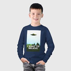 Лонгслив хлопковый детский I WANT TO BELIEVE, цвет: тёмно-синий — фото 2