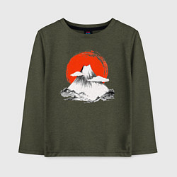 Лонгслив хлопковый детский Гора Фудзияма, цвет: меланж-хаки