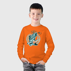Лонгслив хлопковый детский Go Fishing!, цвет: оранжевый — фото 2