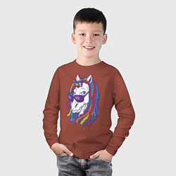 Лонгслив хлопковый детский Rasta Unicorn, цвет: кирпичный — фото 2