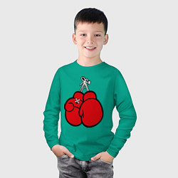 Лонгслив хлопковый детский Боксерские перчатки, цвет: зеленый — фото 2