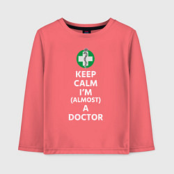 Лонгслив хлопковый детский Keep calm I??m a doctor, цвет: коралловый