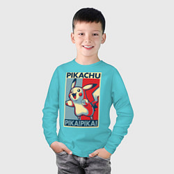 Лонгслив хлопковый детский Пикачу, цвет: бирюзовый — фото 2