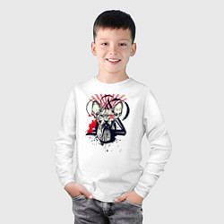 Лонгслив хлопковый детский Грозовой, кошак сфинкс, цвет: белый — фото 2