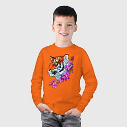 Лонгслив хлопковый детский Тигр, цвет: оранжевый — фото 2