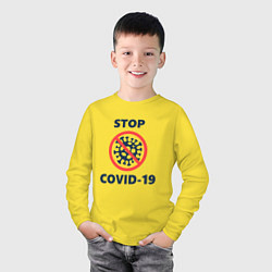 Лонгслив хлопковый детский STOP COVID-19, цвет: желтый — фото 2