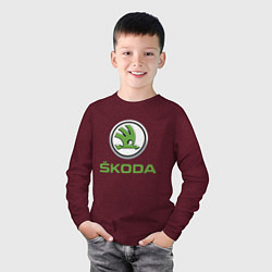 Лонгслив хлопковый детский Skoda, цвет: меланж-бордовый — фото 2