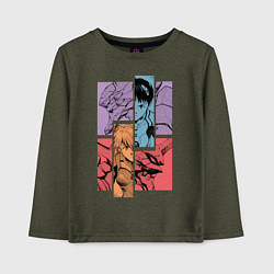 Лонгслив хлопковый детский Аска и Синдзи, Евангелион, цвет: меланж-хаки