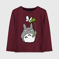 Лонгслив хлопковый детский Totoro и бабочка, цвет: меланж-бордовый