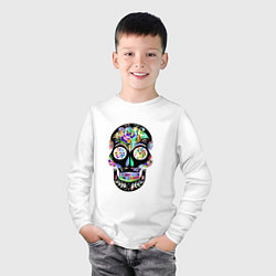 Лонгслив хлопковый детский Flowers - Art skull, цвет: белый — фото 2