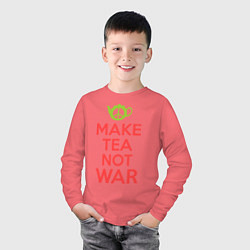 Лонгслив хлопковый детский Make tea not war, цвет: коралловый — фото 2