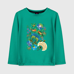 Лонгслив хлопковый детский Славянский орнамент, цвет: зеленый