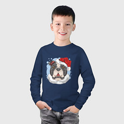 Лонгслив хлопковый детский Собачий Санта, цвет: тёмно-синий — фото 2