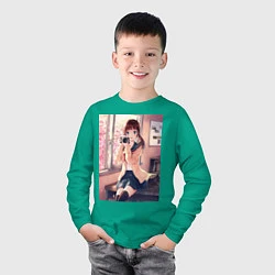 Лонгслив хлопковый детский Фотограф-тян, цвет: зеленый — фото 2