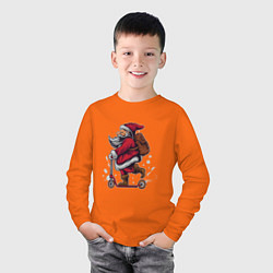 Лонгслив хлопковый детский Санта на самокате, цвет: оранжевый — фото 2