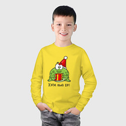 Лонгслив хлопковый детский Лягушка - Хэпи нью ер, цвет: желтый — фото 2