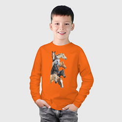 Лонгслив хлопковый детский Лошади, цвет: оранжевый — фото 2