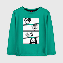 Лонгслив хлопковый детский Клинок рассекающий демонов, цвет: зеленый