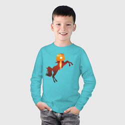 Лонгслив хлопковый детский Конь-закат, цвет: бирюзовый — фото 2