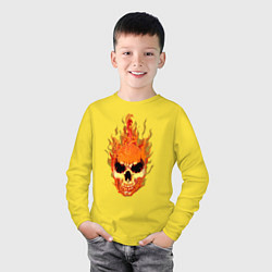 Лонгслив хлопковый детский Fire flame skull, цвет: желтый — фото 2