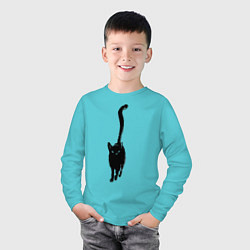 Лонгслив хлопковый детский Черный кот тушью, цвет: бирюзовый — фото 2