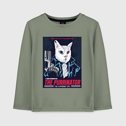 Лонгслив хлопковый детский Кот Терминатор пародия, цвет: авокадо