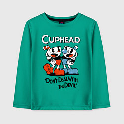 Лонгслив хлопковый детский Cuphead, Dont deal with devil, цвет: зеленый