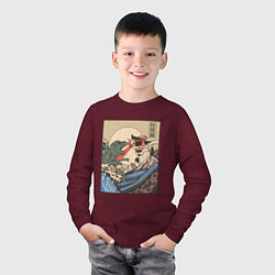 Лонгслив хлопковый детский Cat Kong versus Godzilla Kaiju, цвет: меланж-бордовый — фото 2