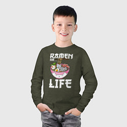 Лонгслив хлопковый детский Ramen life, цвет: меланж-хаки — фото 2