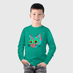 Лонгслив хлопковый детский Hipster Cat, цвет: зеленый — фото 2