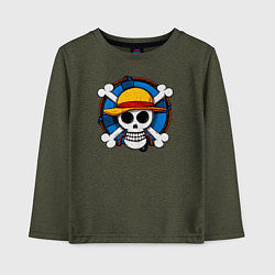 Лонгслив хлопковый детский Пиратский знак из One Piece, цвет: меланж-хаки
