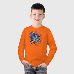 Лонгслив хлопковый детский Космонавт Dab на динозавре, цвет: оранжевый — фото 2